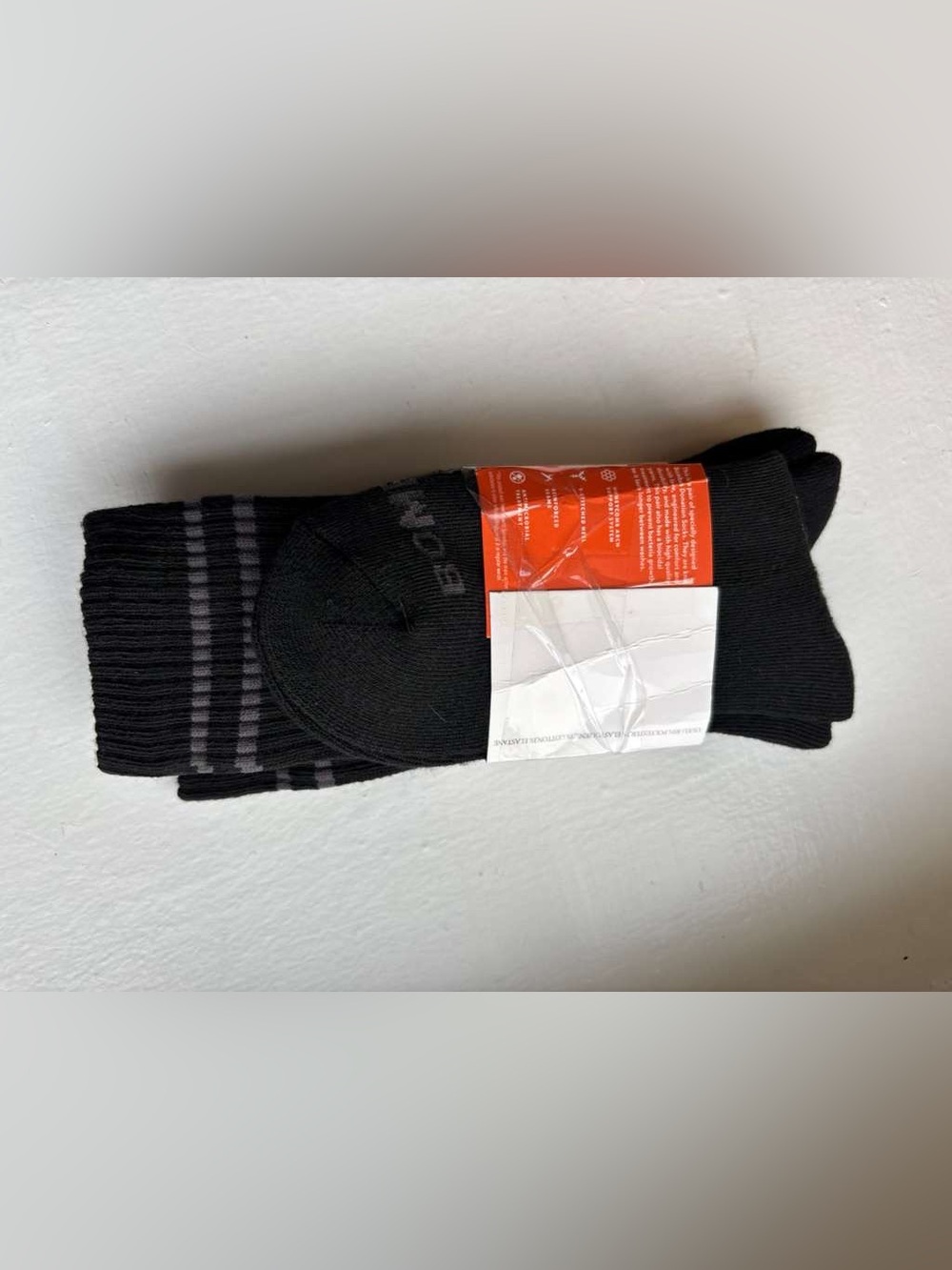 Bombas Black Crew Athletic Socks with Gray Stripes